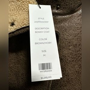 NWT Veronica Beard Bonny Leather Coat With Genuine Shearling Trim In BROWN/IVORY